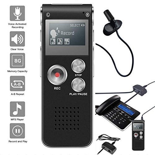 NeeGo Digital Voice Activated Recorder 8GB USB Portable MP3 Player With Mic 3.5mm Microphone - Plus Landline Recording Device Recorder