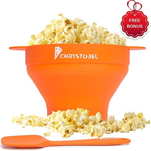 Popcorn Popper by Chrystobel, Healthy Popcorn in Microwave for Two Minutes, Hot Air Silicone Popcorn Maker, Easy and Fast Snack by the Best Quality, Popcorn Bowl Plus Bonus Silicone Spatula