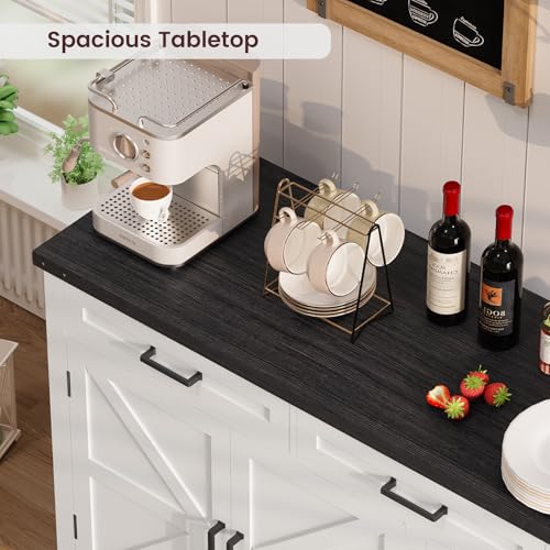 FIONESO 61" W Buffet Cabinet with 3 Large Drawers & 2 Adjustable Shelves, Farmhouse Sideboard Cabinet, Coffee Bar, TV Stand, for Kitchen, Living Room, White,40×155×80CM