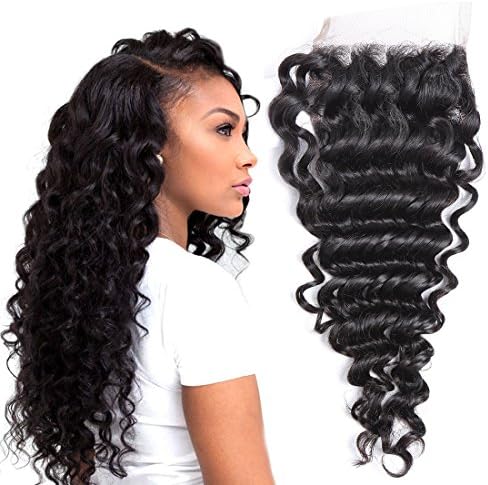 Brazilian Deep Wave Lace Closure Human Hair Free Part 8A Grade 12inch 4x4 100% Brazilian Virgin Hair Deep Wave Top Lace Closure With Baby Hair Natural Color