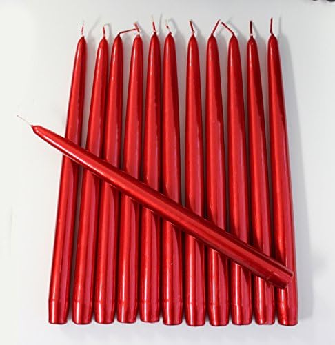 Dripless Taper Candles 12" Inch Tall Home &amp; Holiday Set Of 12 (Metallic Red)