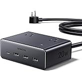 UGREEN Power Strip 20W, Max 8 in 1 USB C Charging Station GaN with 4 AC, 3 USB A, 1 USB C and 5ft Extension Cord, Power Bar F