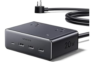 UGREEN Power Strip 20W, Max 8 in 1 USB C Charging Station GaN with 4 AC, 3 USB A, 1 USB C and 5ft Extension Cord, Power Bar F