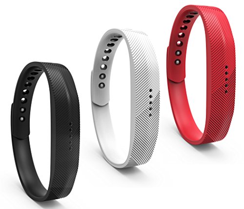 Fitbit Flex 2 Bands,JOMOQ Silicon Replacement Band for 2016 Fitbit Flex 2 Sports Classic Fitness Replacement Accessories Wrist Band (White+black+red, Large)