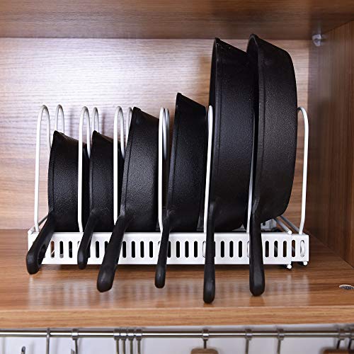 GRANNY SAYS Expandable Cookware Organizer Rack, 7 Adjustable Compartments, Pan Pot Lid Holder, Extended to 22", White - Thumbnail 5