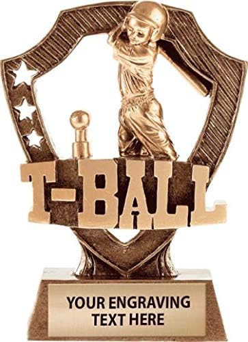 Crown Awards 5" Shieldz T-Ball Sculpture Trophy, Custom Resin T Ball Trophies with Personalized Engraving Prime