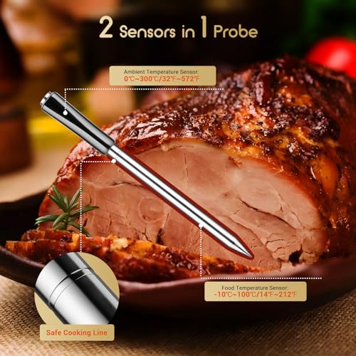 INKBIRD Wireless Meat Thermometer INT-11P-B, Bluetooth BBQ Cooking Thermometer with IP67 Waterproof Dual Sensors Probe, 91m Range, Fast Charging, Highly Accurate, Perfect for Grilling, Smoking, Oven