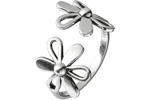Dtja Daisy Flower 925 Sterling Silver Adjustable Open Ring for Women Girls Hypoallergenic Expandable Wedding Statement Finger Rings Comfort Fit Dainty Engagement Birthday Mother's Jewelry Gift