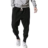 LifeHe Men Linen Drop Crotch Wide Leg Baggy Harem Pants