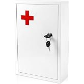 Wall Mount Locking Medicine Cabinet Box, 2-Tier Medicine Lock Box with Key | First Aid Cabinet Organizer, Secure Steel Locking Medical Storage for Home, School​