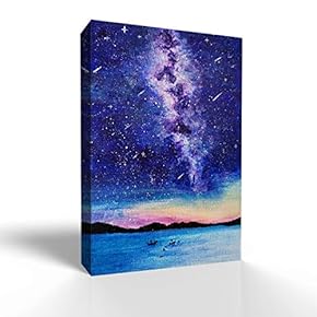 Canvas Wall Art for Living Room,Bedroom Home Artwork Paintings Quiet Starry Night Ready to Hang - 12x18 inches