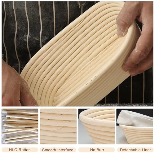 YOOJ® Bread Proofing Basket, 10 Inch Oval Dough Proofing Bowl with Liner, Bread Basket for Artisan Sourdough Bread Making for Professionals and Home Bakers