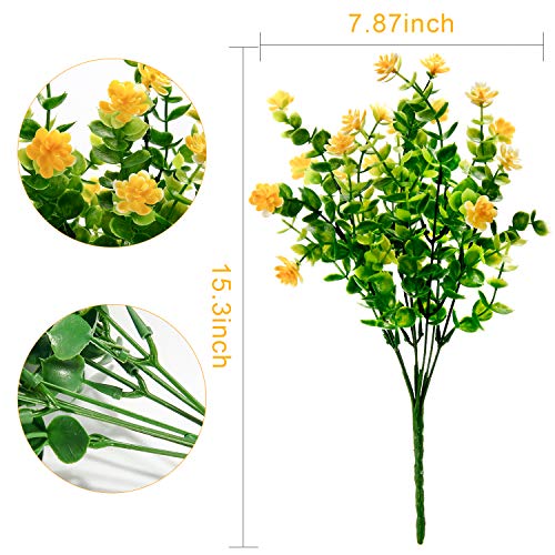 Artificial Flowers Artificial plants Fake Flowers Fake Plants UV Resistant Plastic Plants for Outdoor Indooror,Garden,Weeding Decoration, Yellowï¼ˆ7 packï¼‰
