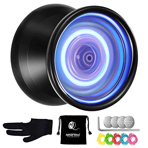 YOSTAR Light Up Yoyo Kids Unresponsive Yoyo Professional MAGICYOYO Y02-AURORA + 5 Strings + Bag + Glove (Black with Blue Light)