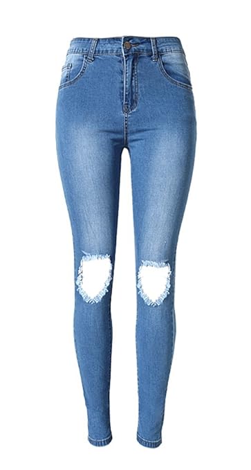 iRachel Damen Jeans Hose Skinny Röhrenjeans Bleistifthose Hose Denim Dünn Rise Ripped Loch Bleistift Destroyed Hose