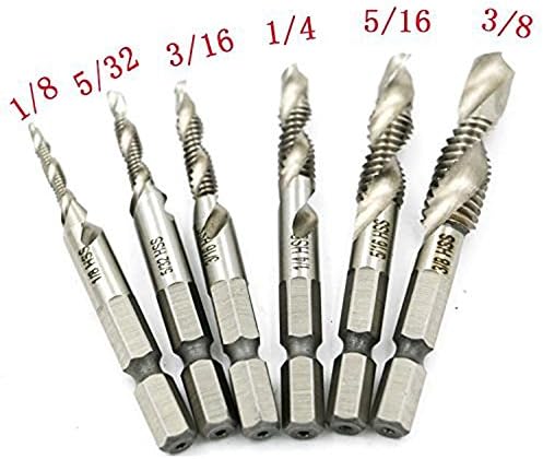 BAYM HSS 4241 1/4 inch Shank Machine Tap Bit Set 6pcs Twist Spiral Flute Deburr Countersink Cutting Hole Tools M3 M4 M5 M6 M8 M10