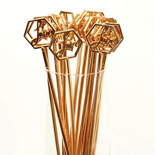 Andaz Press Rose Gold Copper Long Drink Stirrers, 7-Inch Metallic Rose Gold Love Plastic Disposable Cocktail Swizzle Sticks in Bulk 48 Pack for Wedding, Engagement, Bridal Shower, Christmas Party - Thumbnail 2