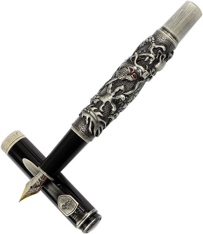 Ranvi JinHao Antique Silver Dragon Style 3D Carved Fountain Pen With Sword, Medium Nib, ancient silver - Image 4