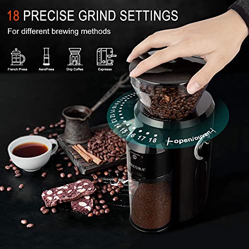 Secura Conical Burr Coffee Grinder, Electric Coffee Grinder with 18