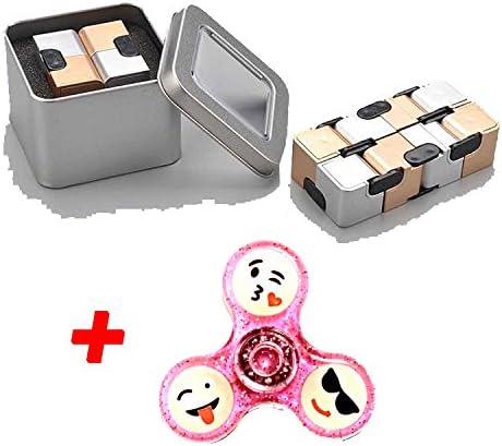 Aluminum Infinity Cube Gold &amp; Silver with Case Come with Fidget Spinner Emoji Glow in The Dark Pink