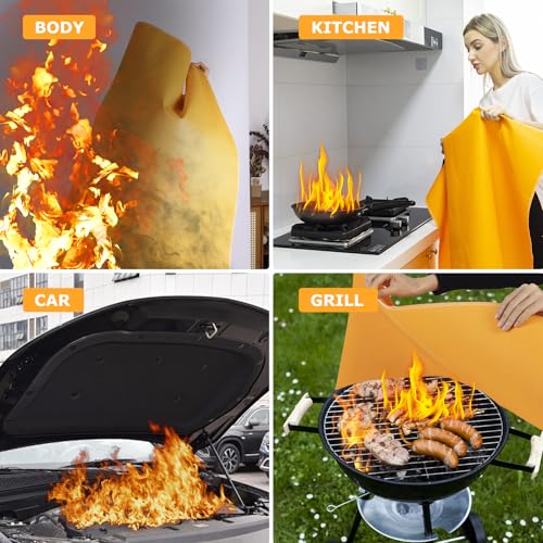 FIREWESS Set of 2 Fire Blankets, 100 x 100 cm, Fireproof Blanket for Home Security, Fireproof Protection and Silica Thermal Insulation