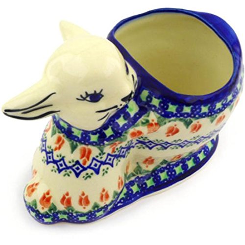 Ceramika Bona H9218F Polish Pottery Ceramic Bunny Shaped Jar Hand Painted, 5-Inch