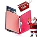 RFID Blocking Compact Wallet For Women, Made of Stylish Pink PU Leather With Aluminum Card Holder, In A Nice Gift Box