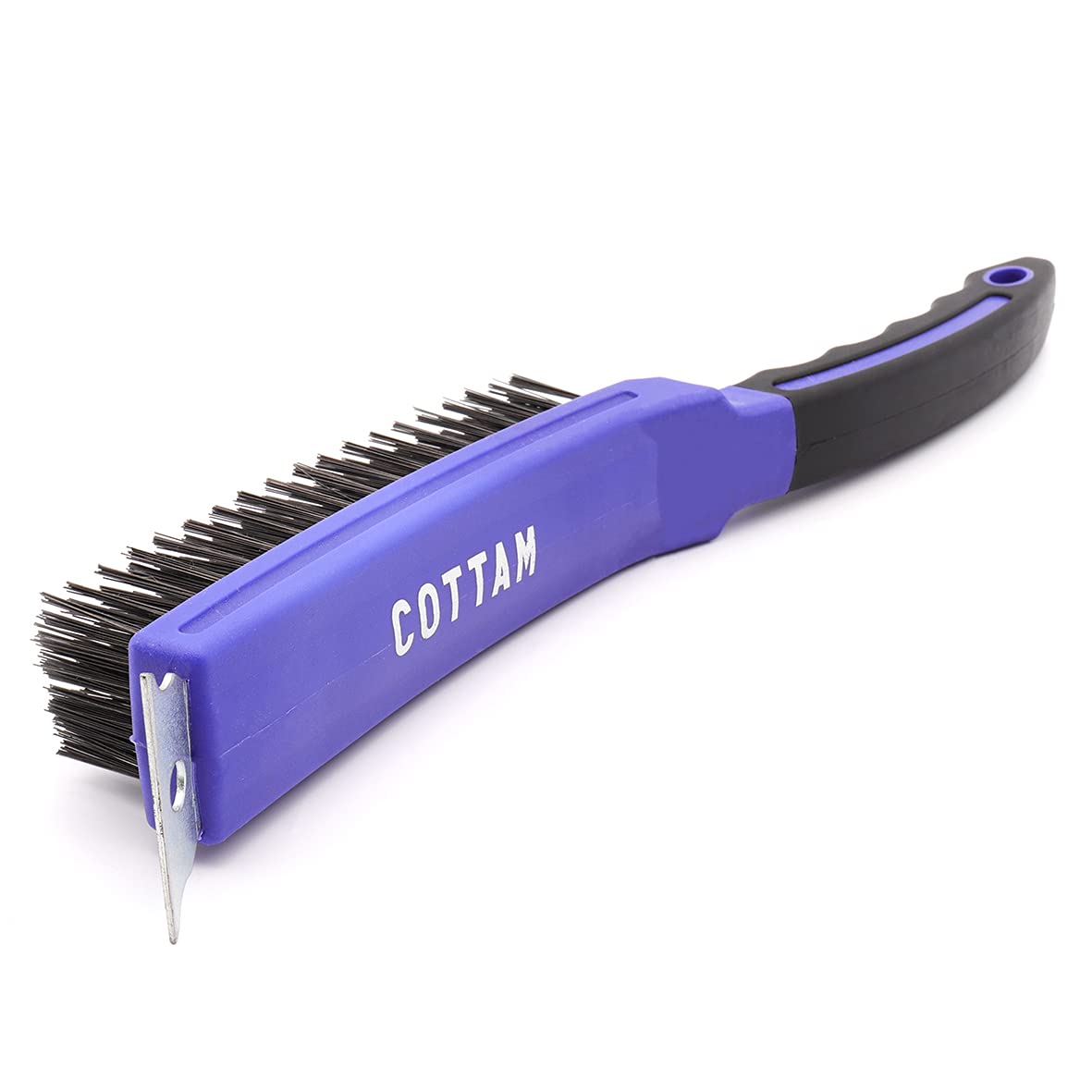 COTTAM Heavy Duty (6 Row) Steel Wire Scratch Brush With Scraper - For Surface Preparation & Removal of Rust , Paint, Coatings, & Debris