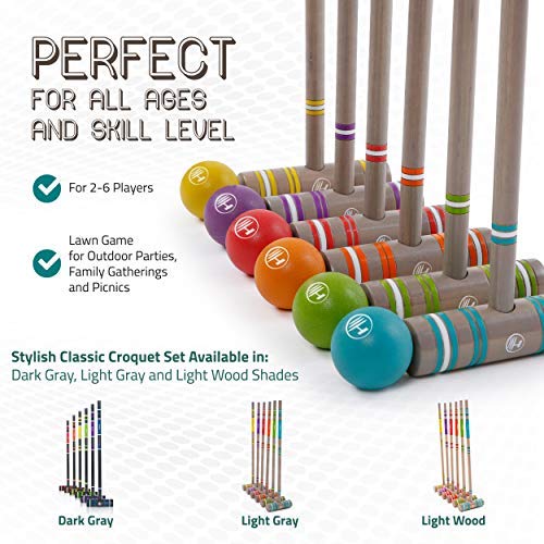 Harvil 6-Player Croquet Set for All Ages with Mallets, Balls, Stake Posts, Wickets, and Carrying Case - Light Gray - Thumbnail 4
