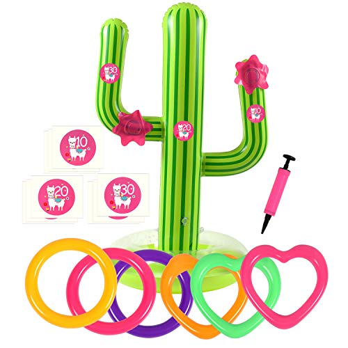 G.C 16 Pcs Inflatable Cactus Ring Toss Game Toys Sets for Kids Cactus Float Pool Toys for Luau Beach Party Supplies Outdoor Indoor Summer Games for Kids Adults Family