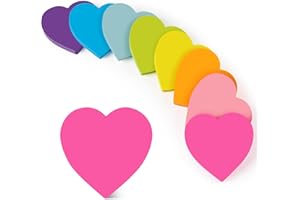 TKTB Heart Sticky Notes 3x3 in, 8 Pads, Super Cute Bright Color Strong Adhesive Post, Clean Removal, 82 Sheets/pad