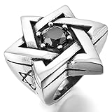 Men's Large Stainless Steel Ring Agate Silver Black Lucky Jewish Star Of David Vintage