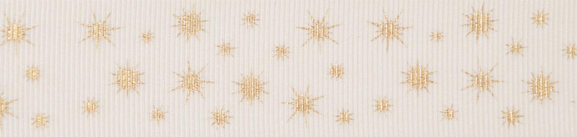 Berisfords Polyester Ribbon, White/Gold, 25mm x 20m
