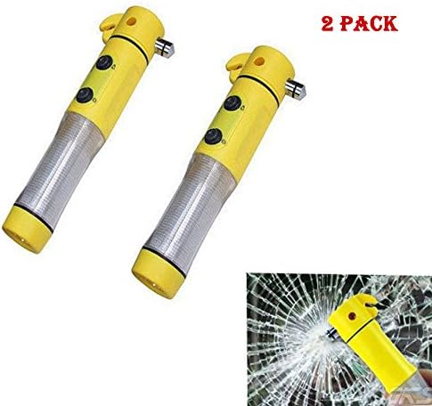 5 in 1 Window Breaker Tool,Seat Belt Cutter,Flashing Emergency Beacon Light,LED Flashlight Auto Safety Emergency Escape with Powerful Magnetic Base Car Safety Tool Survical Tool (2 pack)