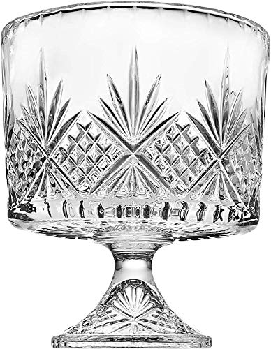 Elegant Large Crystal Serving Bowl, Footed Trifle Bowl, Punch Bowl - Beautiful Centerpiece for Fruit, Salad, and Dessert - Home, Office, Wedding Decor