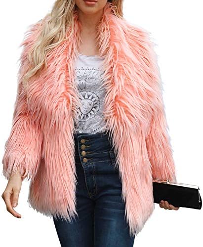 Womens Faux Fur Coat Jacket,LianMengMVP Women Ladies Warm Winter Solid Parka Large Lapel Outerwear Tunic Sweatshirt Tops with Kangaroo Pocket