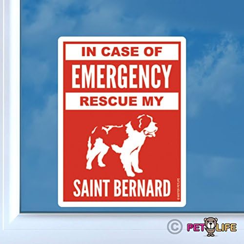 In Case of Emergency Rescue My Saint Bernard Sticker Vinyl Auto Window #2 dog safety v2 st. st