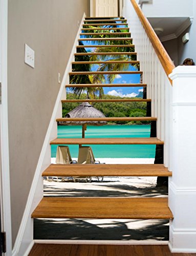 Paradise Painted Stairway Decoration Adhesive Vinyl Stair Riser Panels Easy To Install and Removable (15, 37")