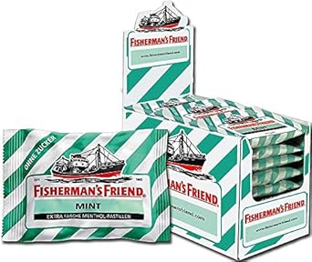Fisherman's Friend Mint | Karton mit 24 Beuteln | Minze und Menthol Geschmack | Zuckerfrei für frischen Atem