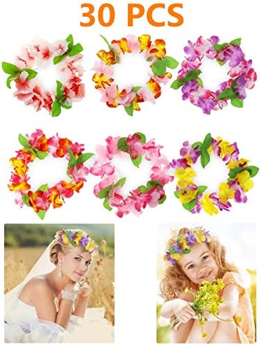 30 PCS Hawaiian Leis Decorations Summer/Tiki/Pool Mahalo Flower Party Luau Tropical Headhand Headpiece Leis