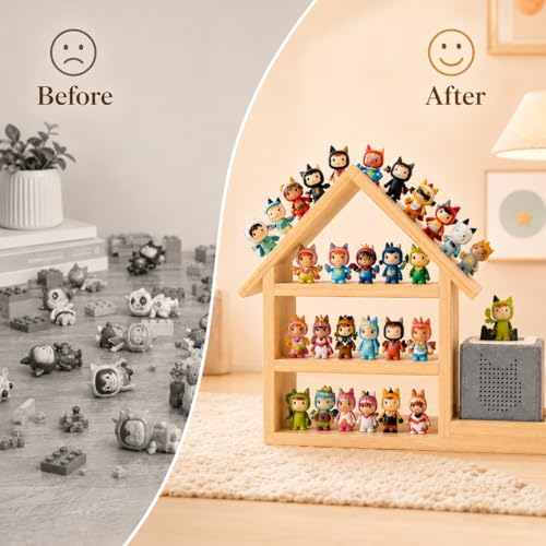 YUCHKEJ Tonie Shelf Magnetic Wooden Wall Storage Shelf for 70-85 Tonies, Compatible with Toniesbox 1 and Toniesbox 2, Wall Mounted Music Box Shelf for Children's Room