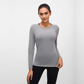 Amazon Co Jp スポーツシャツ秋と冬のヨガ長袖tシャツレディースメッシュストレッチスリムトップス屋外ランニングスポーツフィットネス服 スポーツ アウトドア