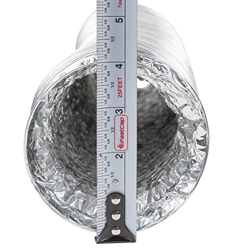 4 Inch Flex Duct 25ft Long Includes 2 Worm Gear Clamps for HVAC, Grow Room, and Greenhouse Ventilation
