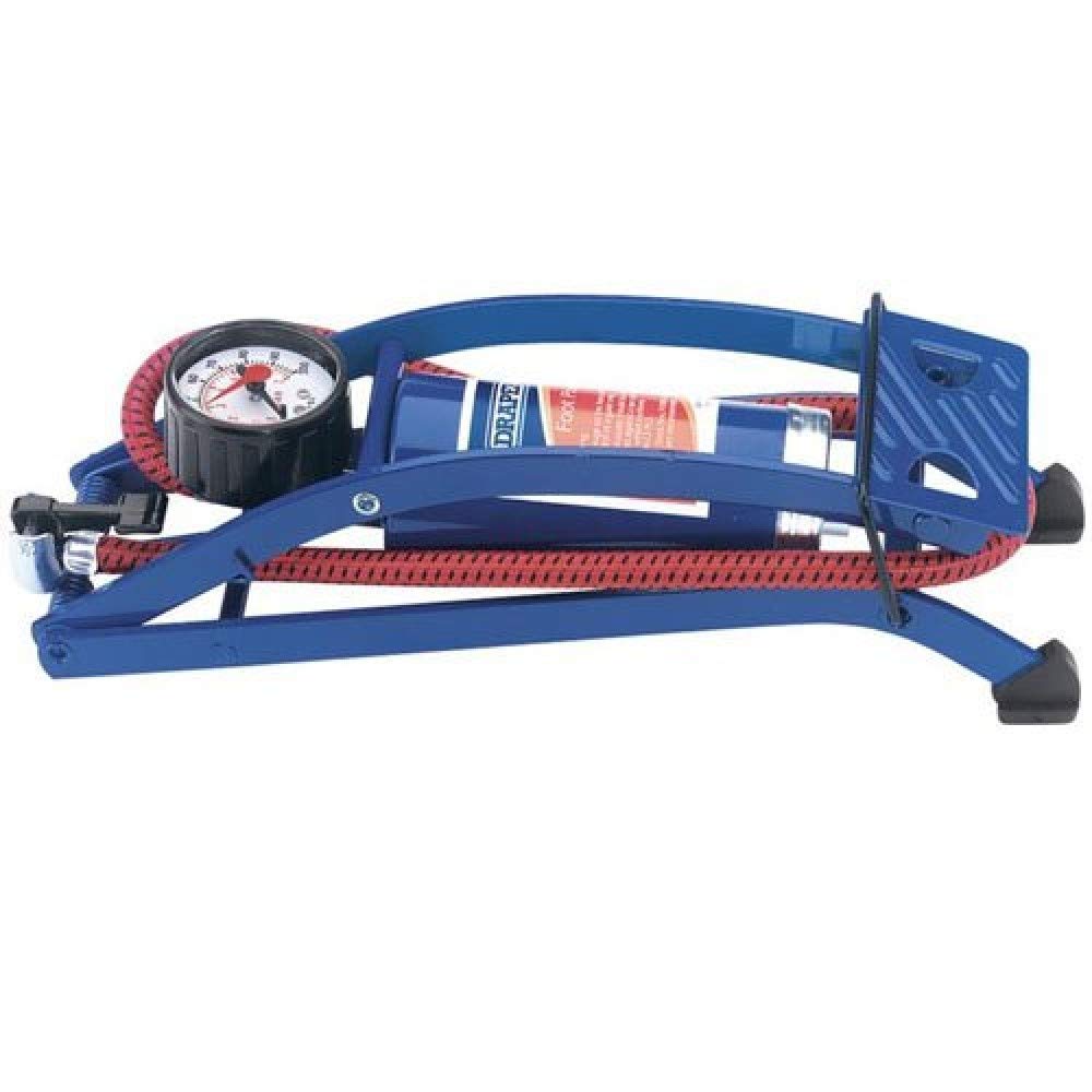 Draper 14172 Single Cylinder Foot Pump with Pressure Gauge, 29.6cm x 9.8cm x 8.6cm,Blue