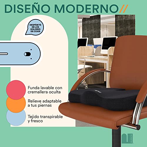 MUBSON Cojin para Coxis y Ciatica de Gel para Mejorar Postura y Reducir Dolores de Espalda. Cojin para Silla Gamer o de Oficina. Cojin Ortopedico con Base Antideslizante. Coccyx Seat. Donut Pillow