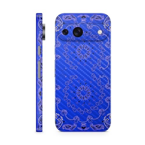 Carbon Fiber Phone Skin Compatible with Google Pixel 9 - Blue Bandana - Premium…