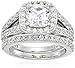 Amazon Essentials Platinum-Plated Sterling Silver Infinite Elements Zirconia Cushion Halo Ring Set, (previously Amazon Collection)