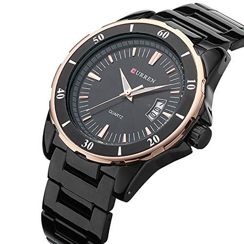 Curren los Hombres Relojes Top Marca Full Acero Auto Fecha Cuarzo Reloj Negro 8018 - Imagen 8