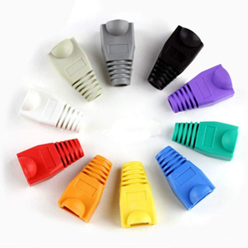 AISIBO Mixed Color RJ45 Plug Connector Network Jumper Cable, Soft Plastic Ethernet RJ45 Connector CAT5 CAT5E CAT6 Cap Connector Boots Plug Cover Strain Relief Boots (100 Pack)