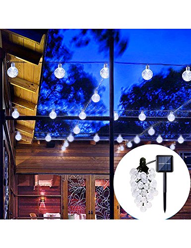 Solar Garden Lights — Outdoor Solar String Lights With 30 LED Fairy Bubble Crystal Ball Lights For Garden, Patio, Backyard Decoration, 20ft Waterproof Lights Charged by Sunlight (White)